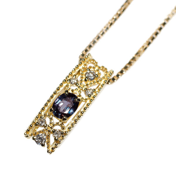 希少 K18YG アレキサンドライト ダイヤモンド ペンダントネックレス 0.12ct D0.04ct