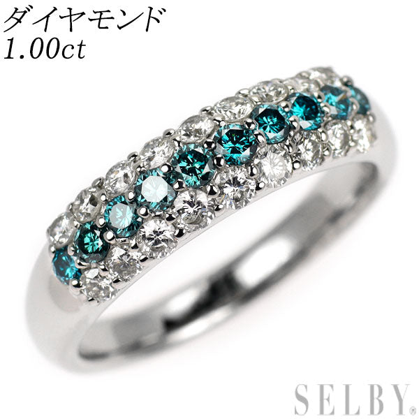 Pt900 カラーレス/トリートブルーダイヤモンド リング 1.00ct パヴェ