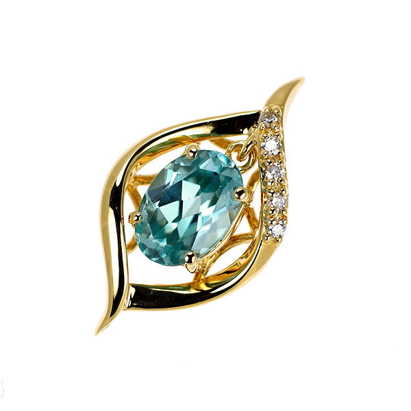 K18YG ブルージルコン ダイヤモンド ペンダントトップ 1.22ct D0.025ct