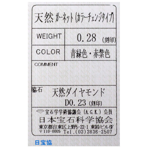 K18WG カラーチェンジガーネット ダイヤモンド ペンダントトップ 0.28ct D0.23ct