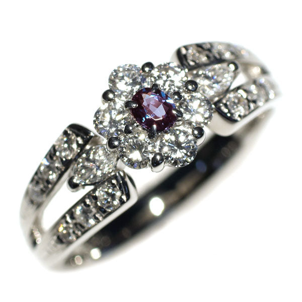 希少 Pt900 アレキサンドライト ダイヤモンド リング 0.10ct D0.70ct フラワー