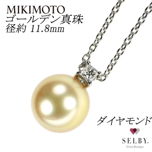 ミキモト K18WG ゴールデンパール ダイヤモンド ペンダントネックレス