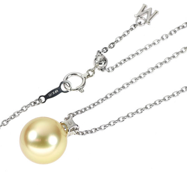 ミキモト K18WG ゴールデンパール ダイヤモンド ペンダントネックレス 径約11.8mm 《セルビー銀座店》【中古】