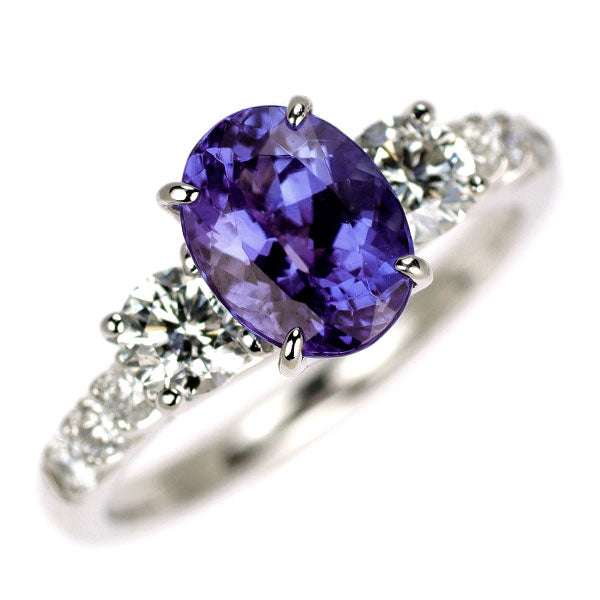 Pt900 オーバル タンザナイト ダイヤモンド リング 1.45ct D0.65ct