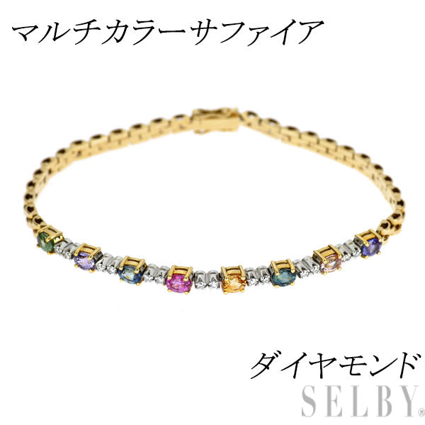 K18YG/WG マルチカラー サファイア ダイヤモンド ブレスレット 