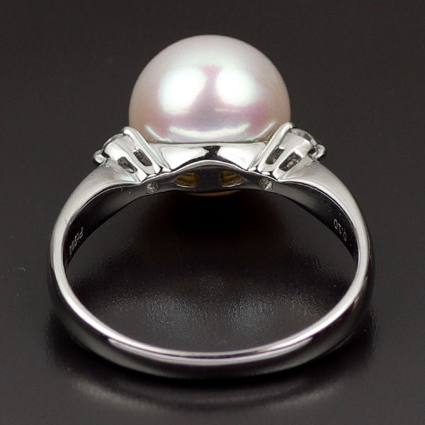Pt900 オーロラ天女 アコヤ 真珠 ダイヤモンド リング 径約9.2mm D0.10ct