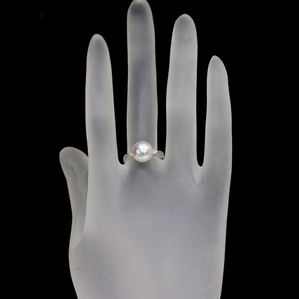Pt900 オーロラ天女 アコヤ 真珠 ダイヤモンド リング 径約9.2mm D0.10ct