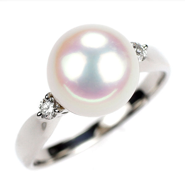 Pt900 オーロラ天女 アコヤ 真珠 ダイヤモンド リング 径約9.2mm D0.10ct