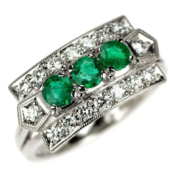 Pt900 エメラルド ダイヤモンド リング 0.61ct 0.39ct 陽刻