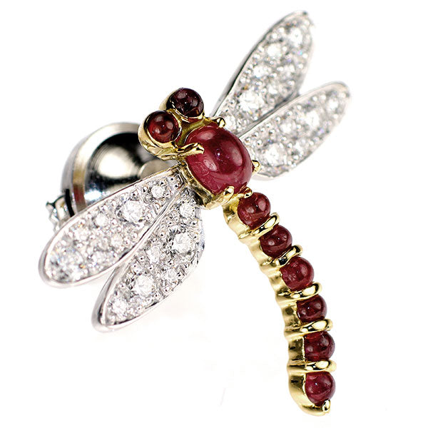 K18YG/WG ルビー ダイヤモンド ブローチ 1.13ct D0.60ct
