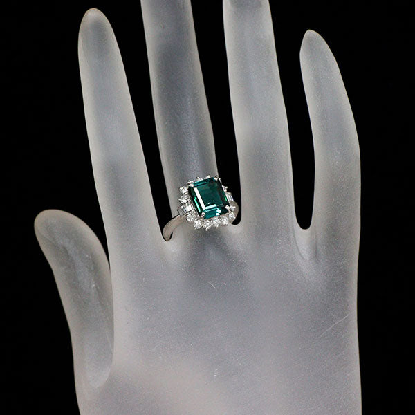 Pt900 グリーンブルートルマリン ダイヤモンド リング 3.15ct D0.70ct