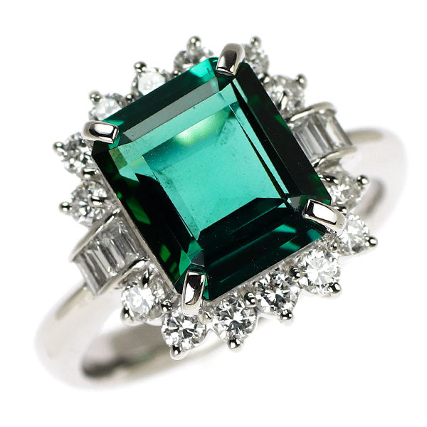 Pt900 グリーンブルートルマリン ダイヤモンド リング 3.15ct D0.70ct