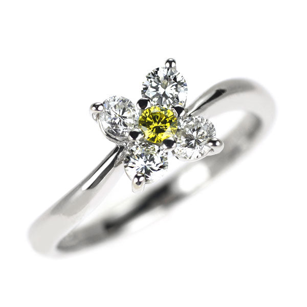 Pt900 トリートイエローダイヤモンド リング 0.07ct D0.46ct フラワー