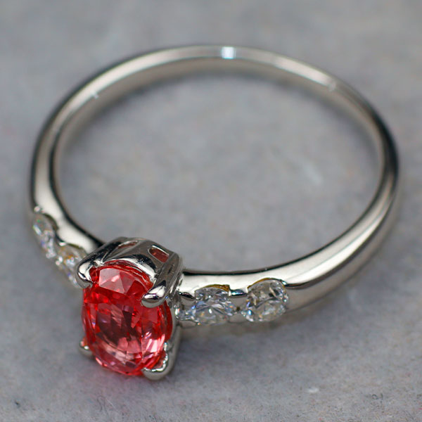 Pt900 マダガスカル産パパラチアサファイア ダイヤモンド リング 1.153ct D0.33ct