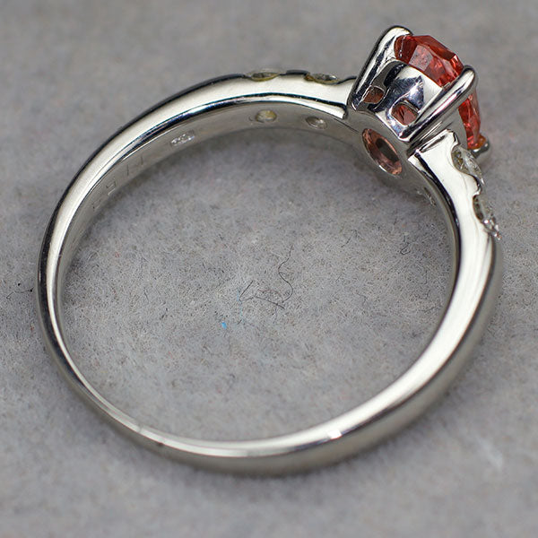 Pt900 マダガスカル産パパラチアサファイア ダイヤモンド リング 1.153ct D0.33ct
