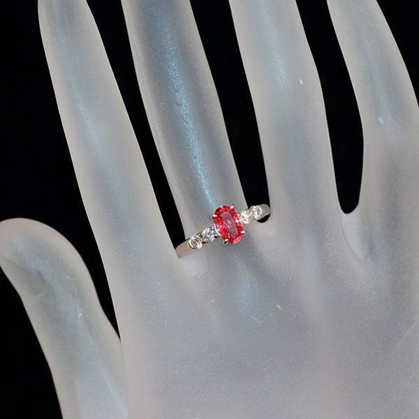 Pt900 マダガスカル産パパラチアサファイア ダイヤモンド リング 1.153ct D0.33ct