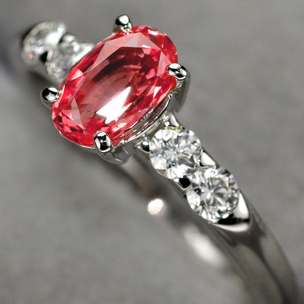 Pt900 マダガスカル産パパラチアサファイア ダイヤモンド リング 1.153ct D0.33ct