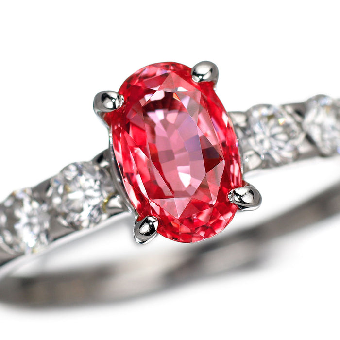 Pt900 マダガスカル産パパラチアサファイア ダイヤモンド リング 1.153ct D0.33ct