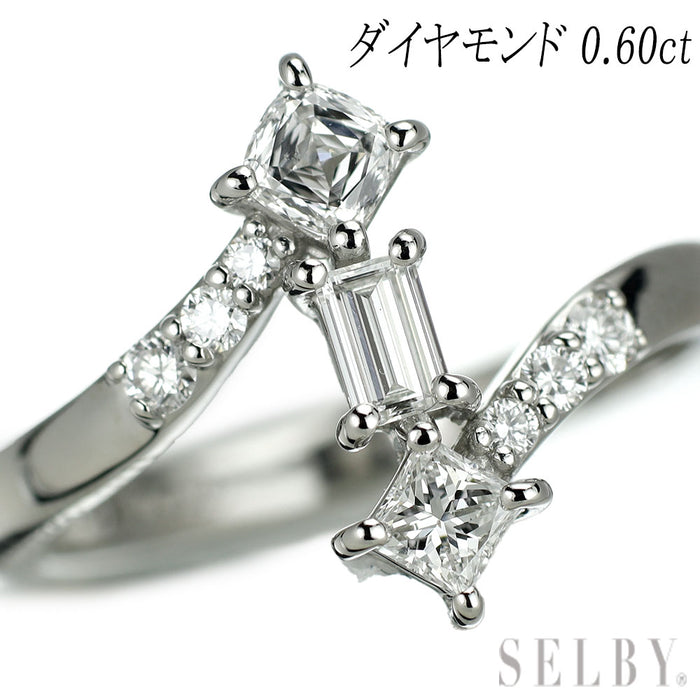 Pt950 クッション/プリンセス/バゲットカット ダイヤモンド リング 0.60ct