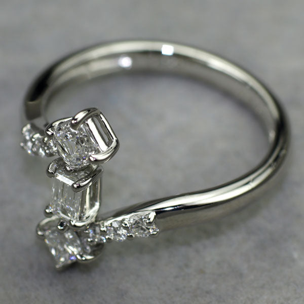 Pt950 クッション/プリンセス/バゲットカット ダイヤモンド リング 0.60ct