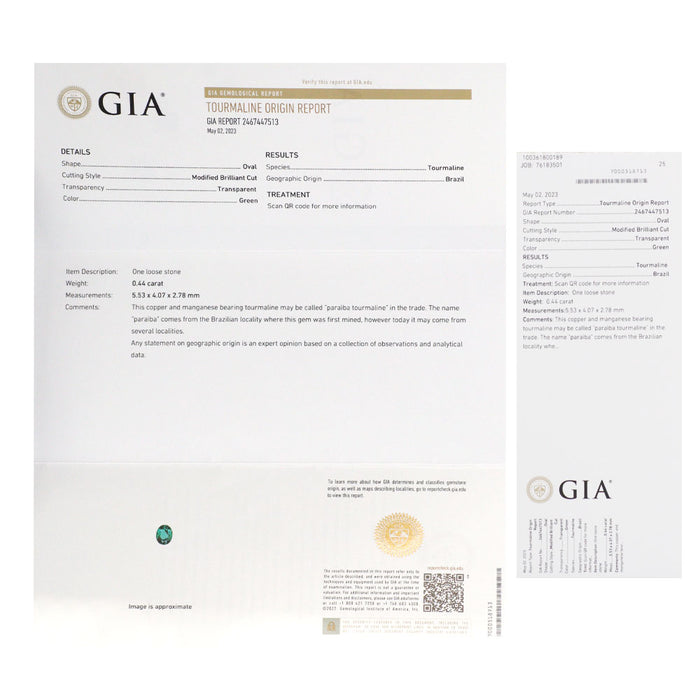 新品 Pt950 GIA産地鑑別付ストレートグリーン ブラジル産パライバ トルマリン ダイヤモンド リング 0.44ct D0.37ct 希少石 レアストーン【エスコレ】