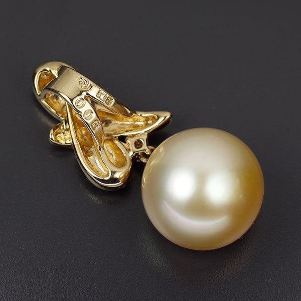 田崎真珠 K18YG 白蝶ゴールデン真珠 ダイヤモンド ペンダントトップ 径約11.5mm D0.06ct