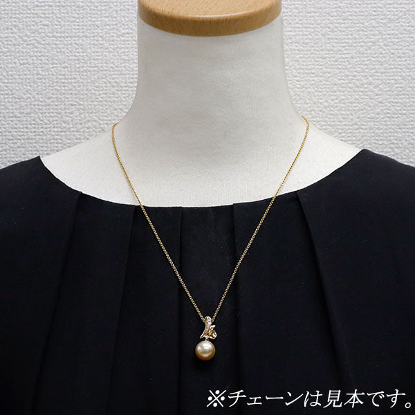 田崎真珠 K18YG 白蝶ゴールデン真珠 ダイヤモンド ペンダントトップ 径約11.5mm D0.06ct