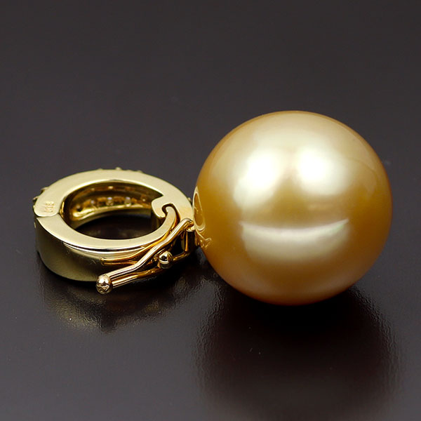 K18YG 白蝶ゴールデン 真珠 ダイヤモンド ペンダントトップ 径約13.2mm D0.15ct