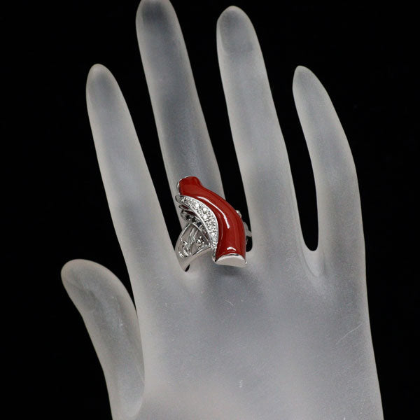 山本真理 K18WG 血赤珊瑚 ダイヤモンド リング 15.54ct D0.214ct
