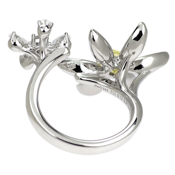 D&D144 K18WG 天然イエロー/ カラーレス ダイヤモンド リング 0.362ct FIY SI2 0.125ct H VVS1 D0.75ct フラワー