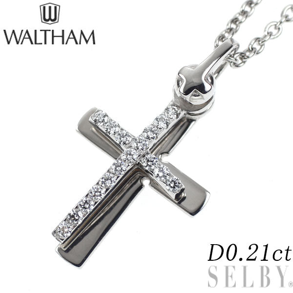 ウォルサム K18WG ダイヤモンド ペンダントネックレス 0.21ct クロス 引き輪社外