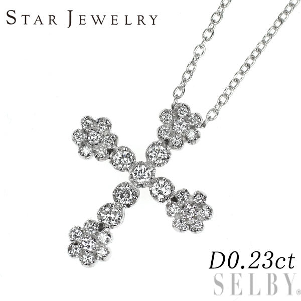 スタージュエリー K18WG ダイヤモンド ペンダントネックレス 0.23ct クロス