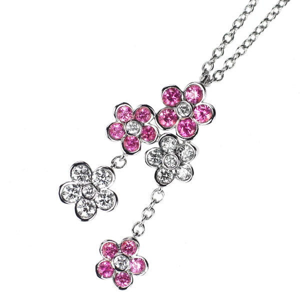 ポンテヴェキオ K18WG ピンクサファイア ダイヤモンド ペンダントネックレス 0.46ct D0.33ct フラワー