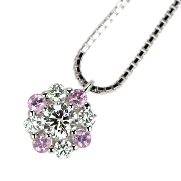 田崎真珠 K18WG ダイヤモンド ピンクサファイア ペンダントネックレス 0.26ct D SI2 EX D0.12ct