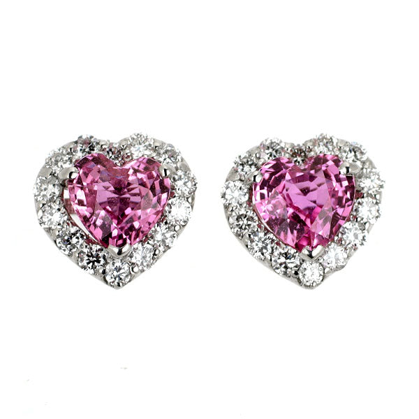 新品 Pt900 ハートシェイプ ピンクサファイア ダイヤモンド ピアス 1.00ct D0.32ct 【エスコレ】