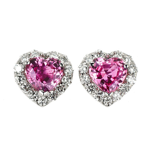 新品 Pt900 ハートシェイプ ピンクサファイア ダイヤモンド ピアス 1.20ct D0.32ct 【エスコレ】