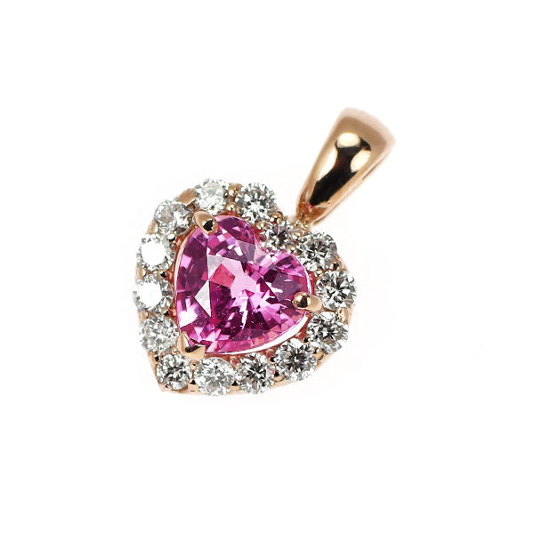 新品 K18PG ハートシェイプ ピンクサファイア ダイヤモンド ペンダントトップ 0.40ct D0.16ct 【エスコレ】