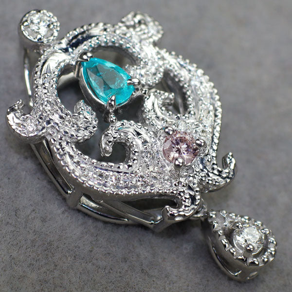 K18WG ブラジル産パライバトルマリン 天然ピンク/無色ダイヤモンド