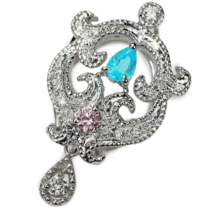 K18WG ブラジル産パライバトルマリン 天然ピンク/無色ダイヤモンド