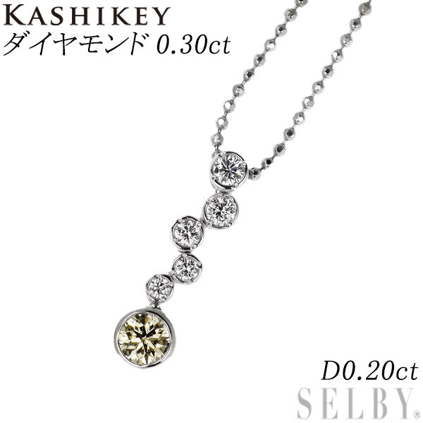 カシケイ Pt900/ Pt850 ブラウン/カラーレス ダイヤモンド ペンダントネックレス 0.30ct D0.20ct ベゼルセッティング
