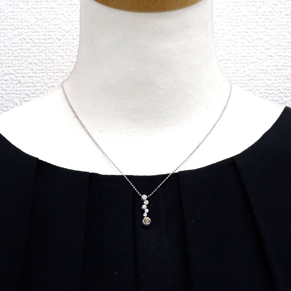 カシケイ Pt900/ Pt850 ブラウン/カラーレス ダイヤモンド ペンダントネックレス 0.30ct D0.20ct ベゼルセッティング