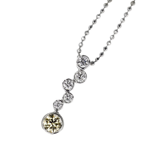 カシケイ Pt900/ Pt850 ブラウン/カラーレス ダイヤモンド ペンダントネックレス 0.30ct D0.20ct ベゼルセッティング