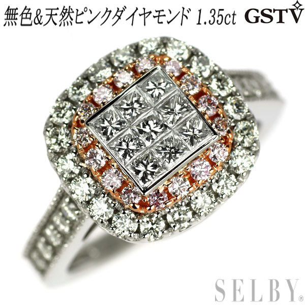 GSTV 希少 Pt950/K18PG カラーレス/ 天然ピンク ダイヤモンド リング 1.35ct ミステリーセッティング
