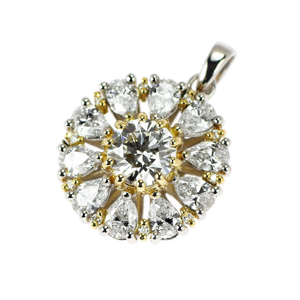 Pt900/ K18YG ダイヤモンド ペアシェイプ/メレダイヤモンド ペンダントトップ 1.044ct H SI2 EX D1.46ct フラワー