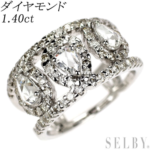 K18WG ローズカット/ラウンドブリリアント ダイヤモンド リング 1.40ct