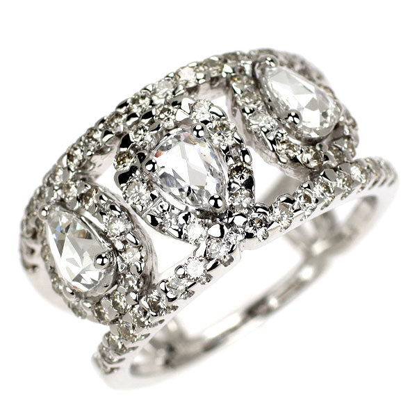 K18WG ローズカット/ラウンドブリリアント ダイヤモンド リング 1.40ct