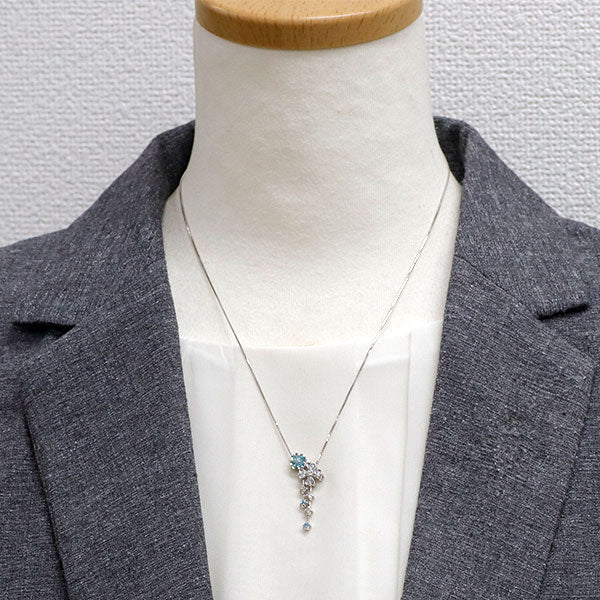 K18WG パライバトルマリン ダイヤモンド ペンダントネックレス 0.15ct D0.31ct フラワー