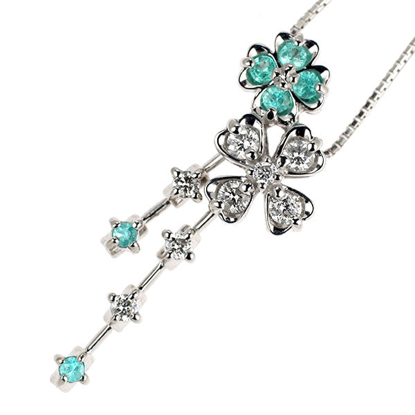 K18WG パライバトルマリン ダイヤモンド ペンダントネックレス 0.15ct D0.31ct フラワー