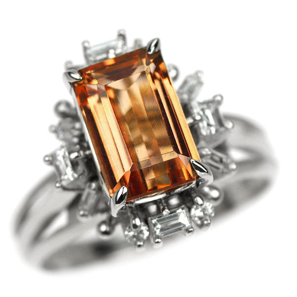 Pt900 インペリアルトパーズ ダイヤモンド リング 2.90ct D0.44ct 陽刻ヴィンテージ製品【ヒスコレ】