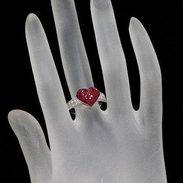 K18WG ルビー ダイヤモンド リング 1.06ct D0.52ct ハート ミステリーセッティング